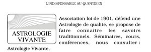 large diffusion de la dénomination ASTROLOGIE VIVANTE